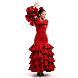 noble flamenco dancer in red dress, high detail digital art, full body, standing, isolated on a pure white background, centered, whole figure in frame, sharp focus, studio lighting