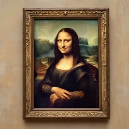 da vinci's mona lisa, with the face of an owl, photographed on display in a frame in the louvre
