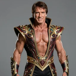 8 5 mm f 1. 8 photograph of chuck norris wearing an ornate costume by iris van herpen, highly detailed, digital painting, artstation, smooth, sharp foccus, commercial photography, fashion shoot