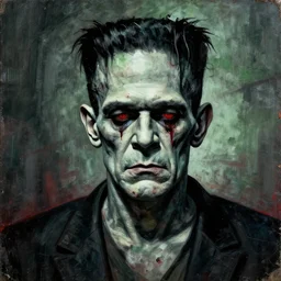 benjami nentanyahu as frankenstein monster scary horror painting metal album cover