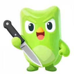 the duolingo own with a knife, angry, digital art, very detailed, 8 k