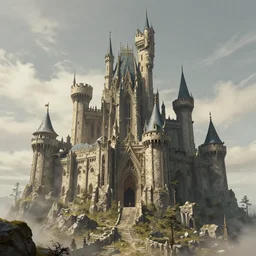a brutalist fantasy castle, digital art
