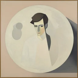 A painting of a man on the moon, abstract painting in the style of Sophie Taeuber-Arp and Gary Hume and Tatsuro Kiuchi, flat colour-block style, geometric abstraction, earthy light pastel colours