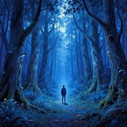 fantasy magic forest, by m. c. escher and james jean and craig mullins, hight saturation, blue