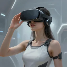 digital painting of female in a futuristic world wearing a virtual reality headset