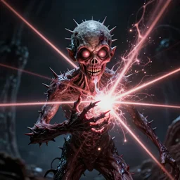 eyeless exploding jason fused with a epic weirdly poltergeist lovecraft space demon in agony, terrible spiky skin, absorbing energy, melting, supernova laser beams, creepy, photo, portrait, 3 d, high details, intricate details, by vincent di fate, artgerm julie bell beeple, 9 0 s, smooth gradients, volumetric lightning, high contrast, duo tone, depth of field, very coherent symmetrical artwork