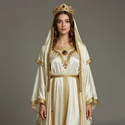 photo of a beautiful young greek woman in the costume of a byzantine empress, fashion photo shoot, studio lighting, 4 k