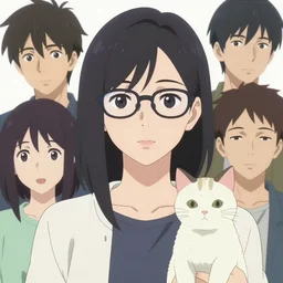 a centered anime portrait of one lady wearing eyeglasses with one cat by wlop, loish, ilya kuvshinov, makoto shinkai, and artgerm, elegant, vivid colors, hyperdetailed artistic lines, intricate, in the style of borderlands, artstation, unreal engine, octane render, 8 k, coherent, realistic