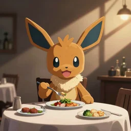 umbreon eating dinner at a table happiness is temporary by greg rutkowski