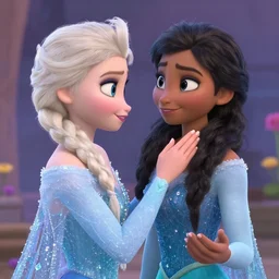 elsa gets a girlfriend with dark curly hair and brown skin, new character, romantic, elsa's romance, frozen, beautiful, lgbt rights, disney, cgi