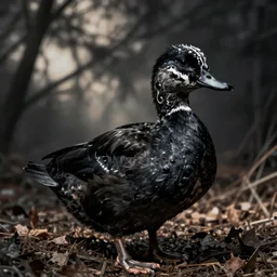 black metal duck with corpse paint, animal photography