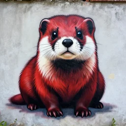 graffiti tag of a friend - shaped furry fandom weasel ( stoat ) fursuiter, red and black fur