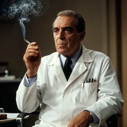 Film still of Doctor Zaius smoking a cigarette