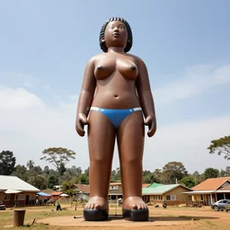 a perfect photograph of a lewd inflatable sculpture 2 0 0 metres tall, standing in the centre of a small village in nairobi.