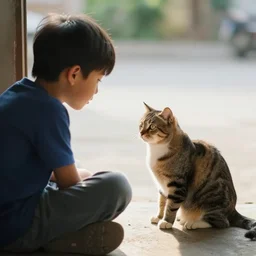 boy looking for his cat on a Saturday afternoon, photograph