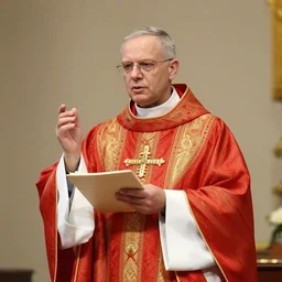 catholic priest giving sermon, dramatic lighting, intricate details, vivid colors