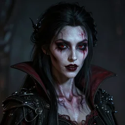 photo realistic hyper detailed breathtaking concept art portrait of a vampire girl with face paint, dark, horror, fantasy, unreal engine