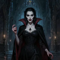 a portrait digital painting of mary elizabeth winstead as a vampire in a gothic cathedral at night, gloomy, horror, photograph by artgerm and alphonse mucha and ross tran and greg rutkowski.