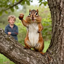 Portrait Photography of Norm Macdonald disguised as a chipmunk standing atop a tree whilst brandishing an acorn graham sutherland brad rigney winslow homer vladimir kush jim lambie anato finnstark
