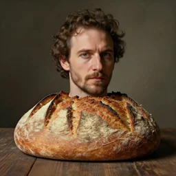 beautiful portrait half steve buscemi trapped in an artisan loaf of sourdough bread, art by anders zorn, wonderful masterpiece by greg rutkowski, beautiful cinematic light, american romanticism thomas lawrence, greg rutkowski