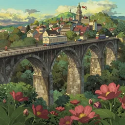 a wholesome animation key shot the grand viaduct to the city of dreams by studio ghibli, animation, sharp, rendered in unreal engine 5, focused, anime key art by greg rutkowski, bloom, dramatic lighting