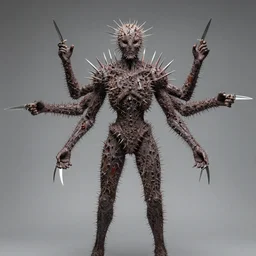 humanoid entity three meters in height covered with an array of blades and thorns, with four arms and four hands tipped with scalpel - like fingerblades, art by finnian macmanus, ayami kojima, anato finnstark, cedric peyravernay, joseph leyendecker, ruan jia, peter mohrbacher, marc simonetti, victo ngai, frances ster