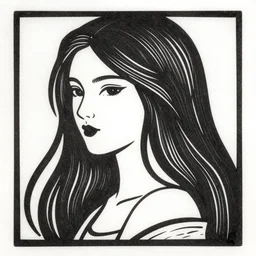 a drawing of a woman with long hair, a woodcut by Audrey Kawasaki, featured on deviantart, art nouveau, woodcut, ukiyo-e, made of wire