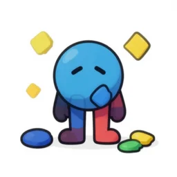sad, non - human, cartoonish, minimalistic, white background, colorful character, pieces