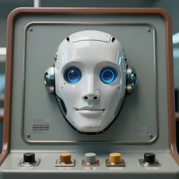 a robot face on an old fashioned control panel. photo realistic, hyper detailed, trending on artstation, unreal engine 5, octane render, 8 k