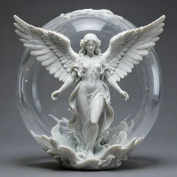a perfect photograph of the full body of an angel coated in liquid porcelain into the shape of a mycopian eldritch sphere.