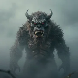 photograph of a monster peering through fog