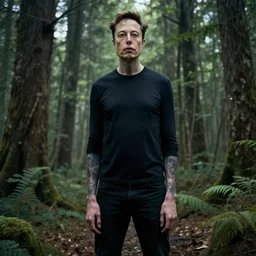 elon musk as slenderman in the slenderman game forest