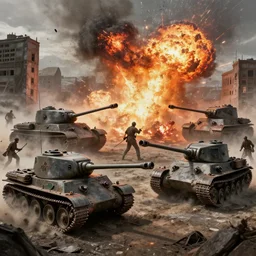 zombies fighting in worldwar 1, tanks, buildings, explosions, by brian despain, daniel ridgway knight, atey ghailan, jeremy mann, artstation, volumetric light, high detail, perfect, concept art, 8 k, realistic