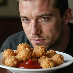 channing tatum's face as tater tot on a plate with ketchup
