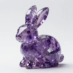 photorealistic crystal bunny made of amethyst gems