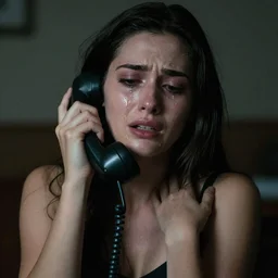 big bird dressed as a woman crying into a telephone, sensual, realistic, moody