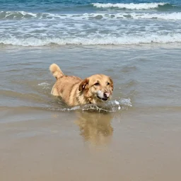 dog swimming in the beach