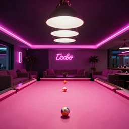 still life photography of a lounge room with pool, neon lightings, high definition, 8 k, high resolution, interior photography, pink water reflections, interior design, wide lense award winning