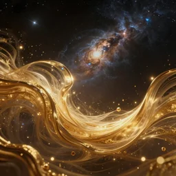 beautiful Korean theme interstellar space in a Luxurious flow of golden emotions in an everlasting serene of elegancy, dramatically in the art style of James Jean, rgb, 4k quality