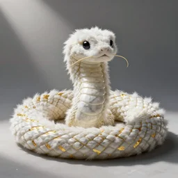 furry fluffy floof serpent, white marble with gold accents, by ellen jewett