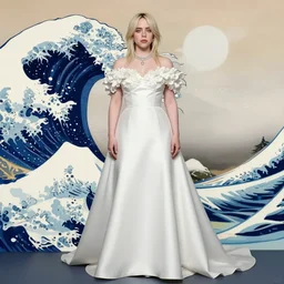 fashion model Billie eilish wearing wedding dress art by Hokusai by greg rutkowski by wlop high detail comic sharp vector lineart dramtic lighting artstation by trevor henderson by rossd raws cinematic dramatic