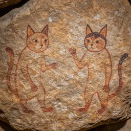 archeological photo of the primitive ancient portraits of catgirls, rock art drawings, cave drawings, symmetrical, cinematic, real dlsr photography, sharp focus, 4 k, ultra hd, sense of awe, archeology journal cover