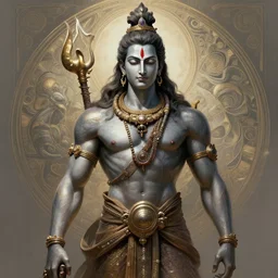 perfectly centered full figure portrait of hindu god lord shiva, sci - fi armour, muscular! cyberpunk, intricate, elegant, highly detailed, digital painting, artstation, concept art, sharp focus, illustration, art by artgerm and greg rutkowski and alphonse mucha