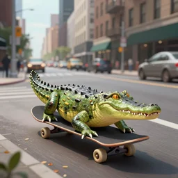 a crocodile on a skateboard in the streets of new york city, concept art, digital illustration, unreal engine, trending on artstation