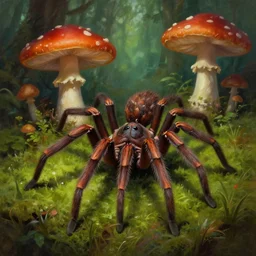 a beautiful weird digital painting of a mushroom spider, moss, forest background, digital art by eugene de blaas and ross tran, vibrant color scheme, highly detailed, in the style of romanticism, cinematic, artstation, greg rutkowski, digital panting, lovecraft