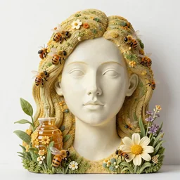 a sculpture portrait made of bees and honey and flowers and plants, painting part by wojciech siudmak, part by ilya repin, part by max ernst, part by norman rockwell, artstation