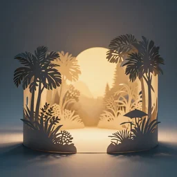A paper cutout garden, cinematic lighting photography