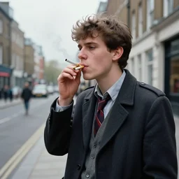 photograph of british youth smoking a joint in a city street, in the style of karen knorr