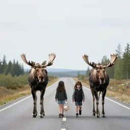photo of a family of moose going on a road trip