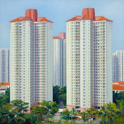 a vibrant painting of hdb apartment blocks in singapore by william turner, detailed, art, 1 8 2 4, british museum, colorful, beautiful, high rise buildings